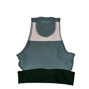 Outdoor Voices Slashback Crop Top Women's S Hunter Slate Ballet Pink Back Cutout